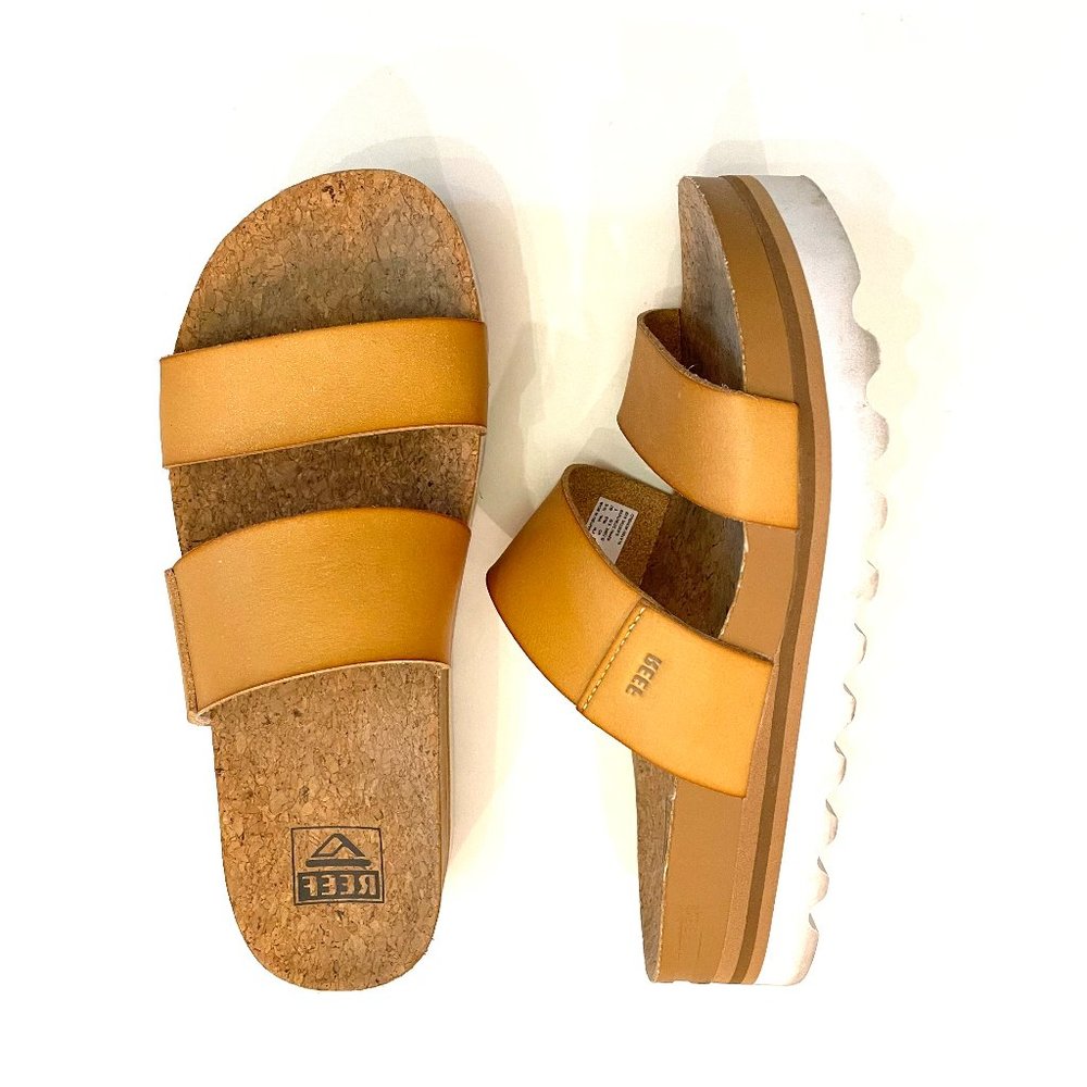 Reef natural tan platform flatform strappy slides  7